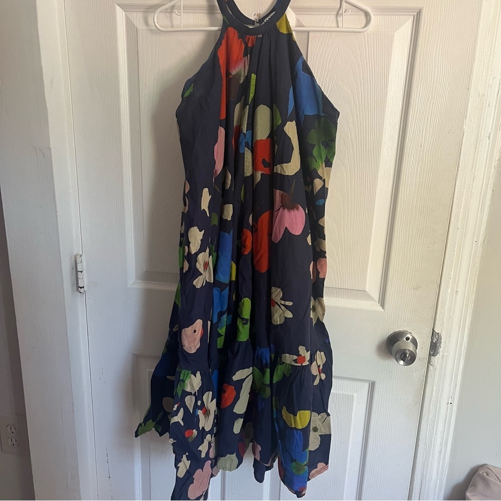 Anthropologie Navy Floral Halter Midi Dress - Picture 2 of 11
